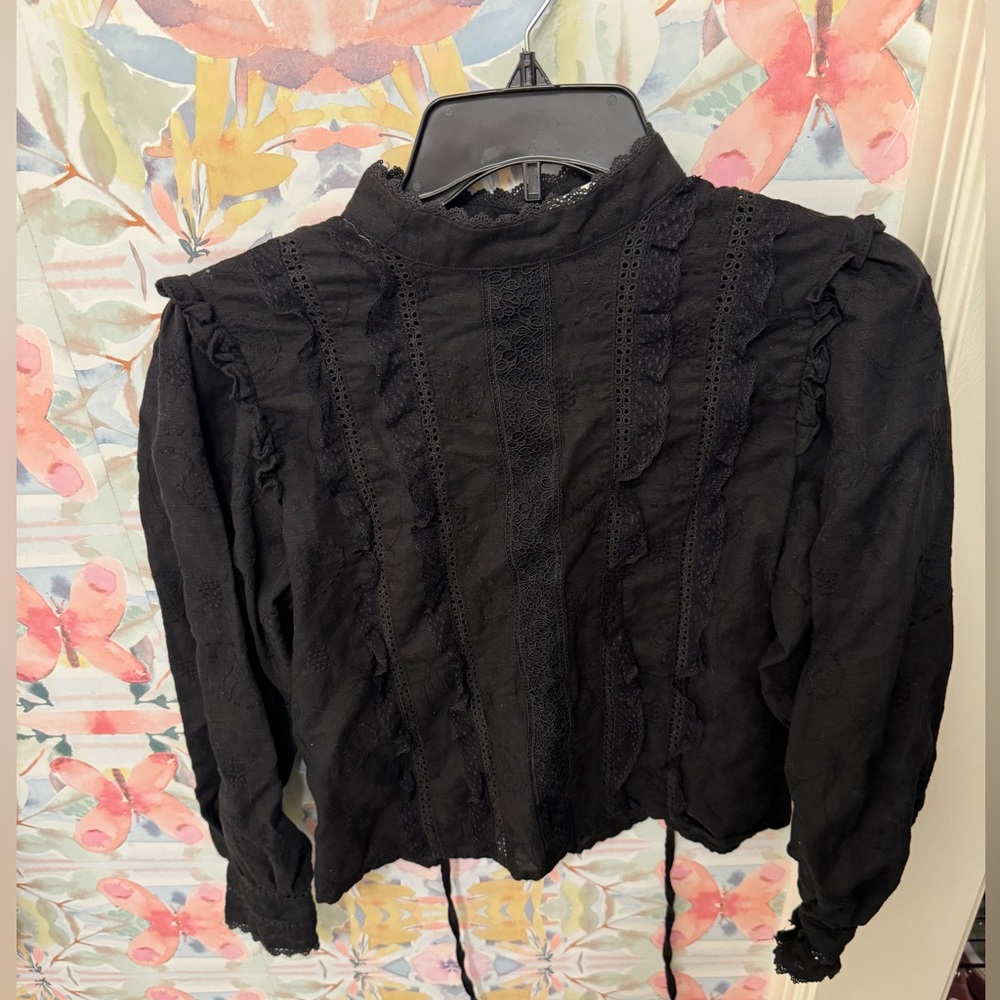 Black vintage style top, Simple Retro, long sleeves, never worn before